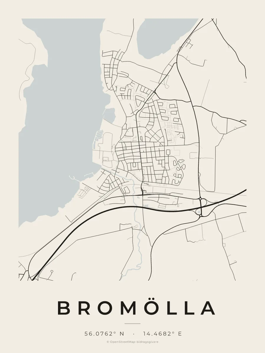 Kartposter över Bromölla i stilen Papper