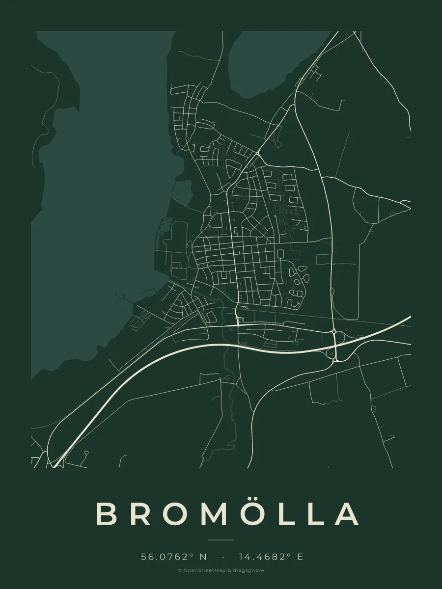 Kartposter över Bromölla i stilen Skog