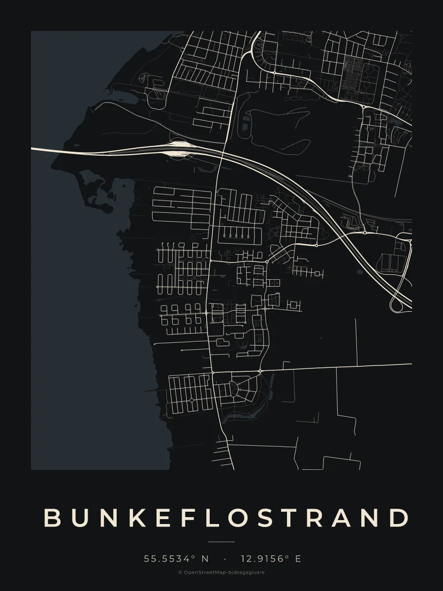 Kartposter över Bunkeflostrand i stilen Natt