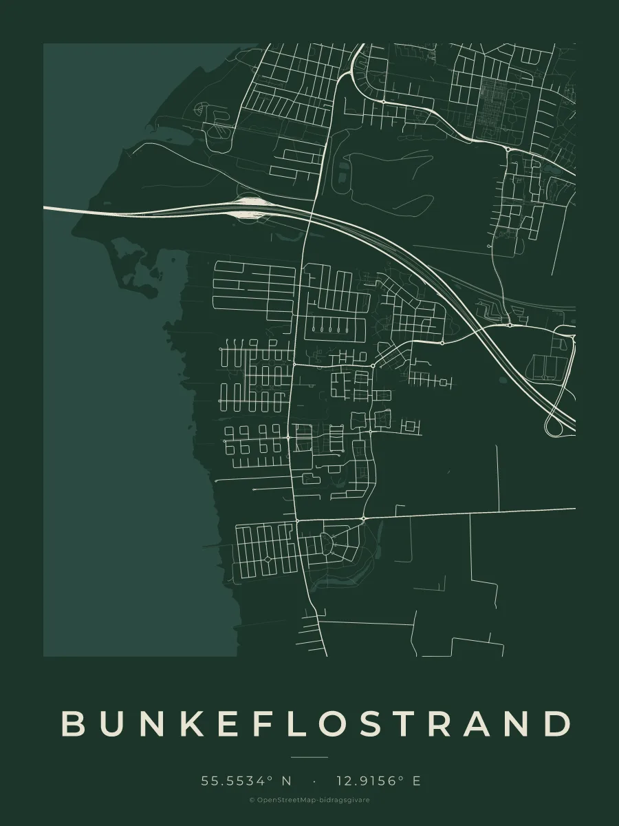Kartposter över Bunkeflostrand i stilen Skog