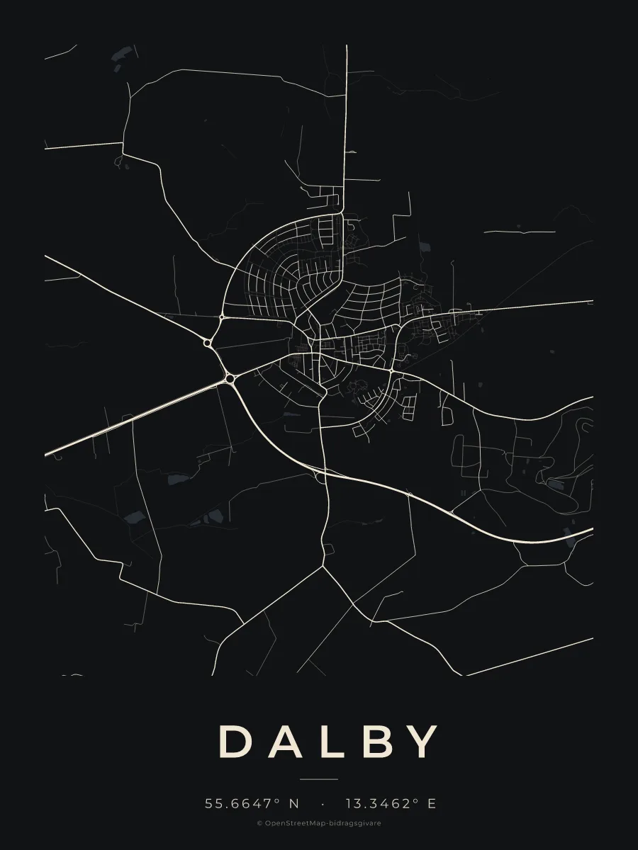 Kartposter över Dalby i stilen Natt