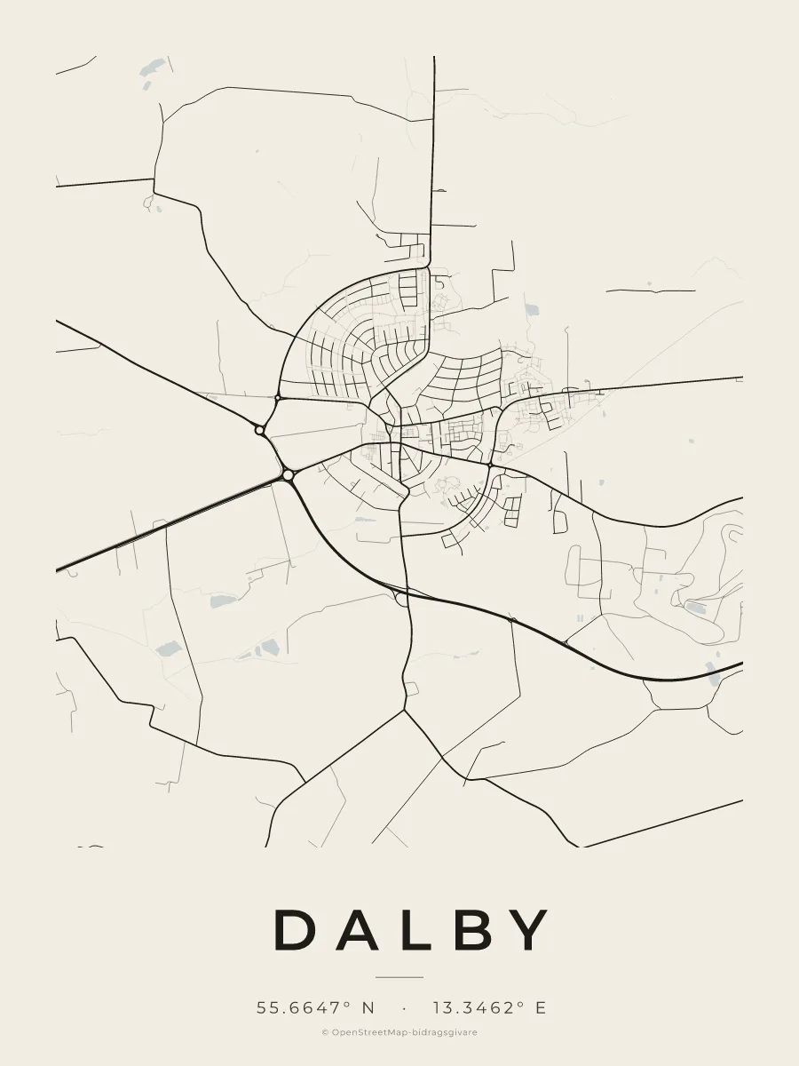 Kartposter över Dalby i stilen Papper