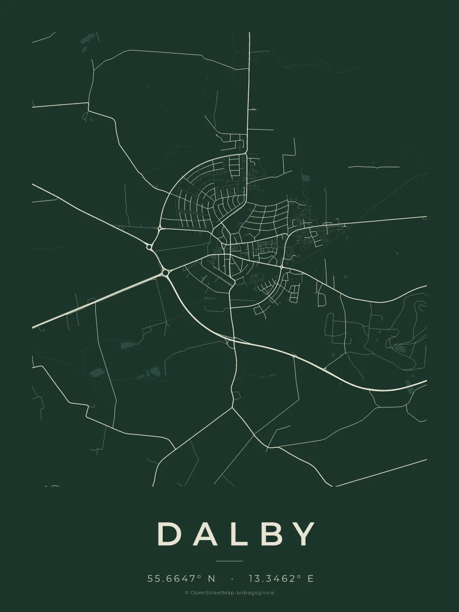 Kartposter över Dalby i stilen Skog