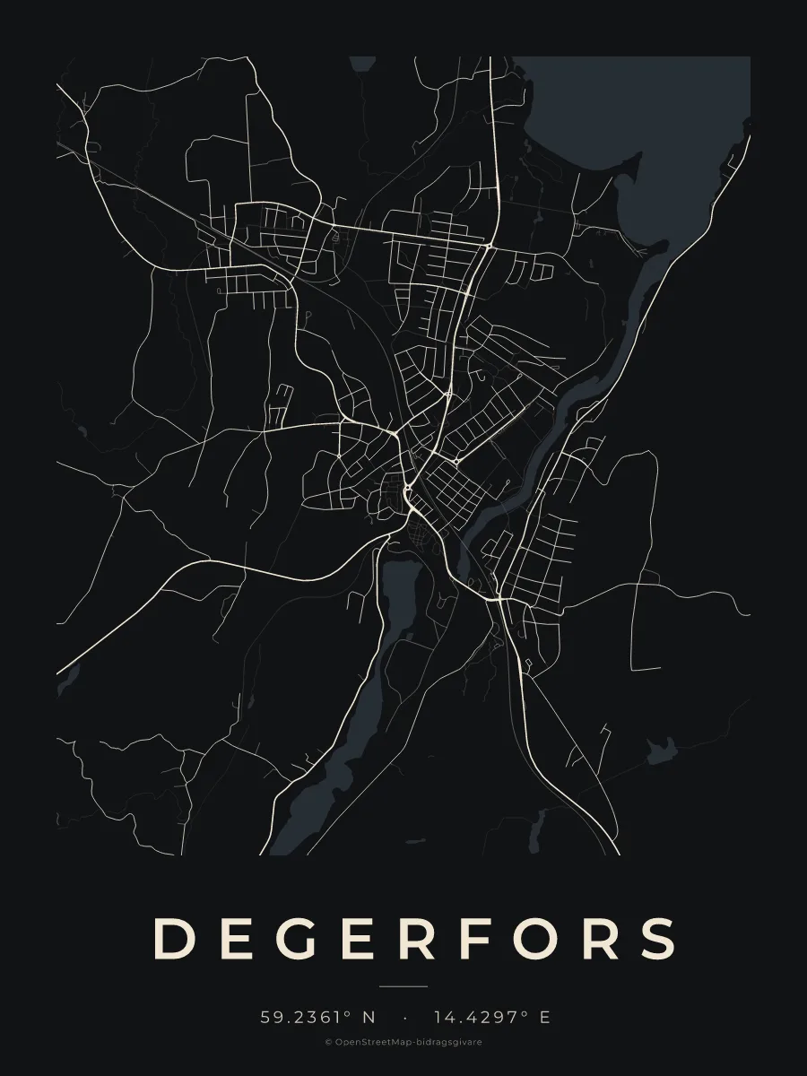 Kartposter över Degerfors i stilen Natt
