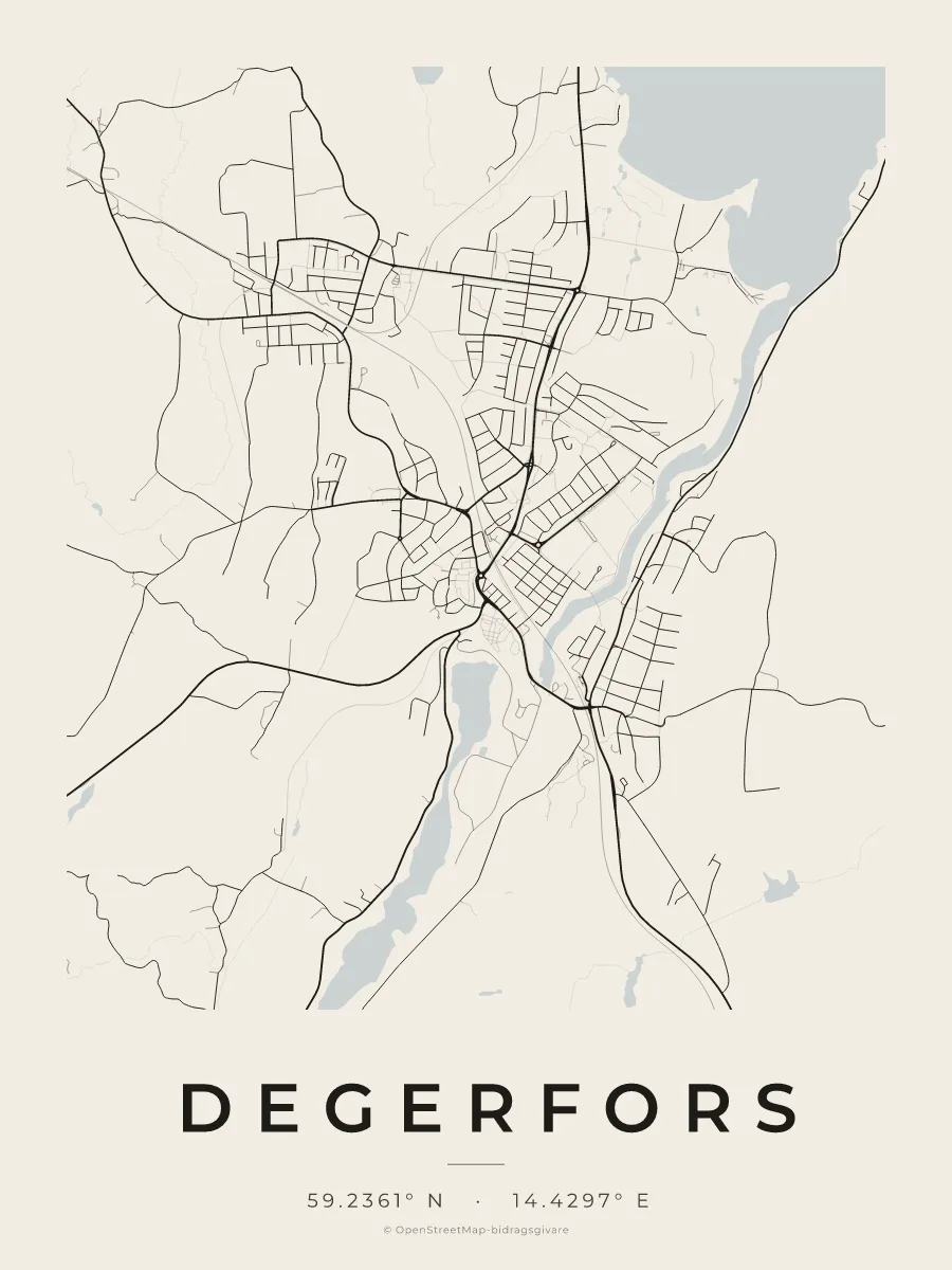 Kartposter över Degerfors i stilen Papper