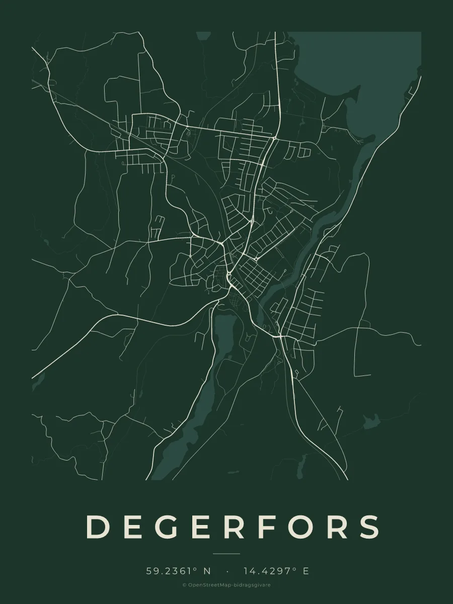 Kartposter över Degerfors i stilen Skog