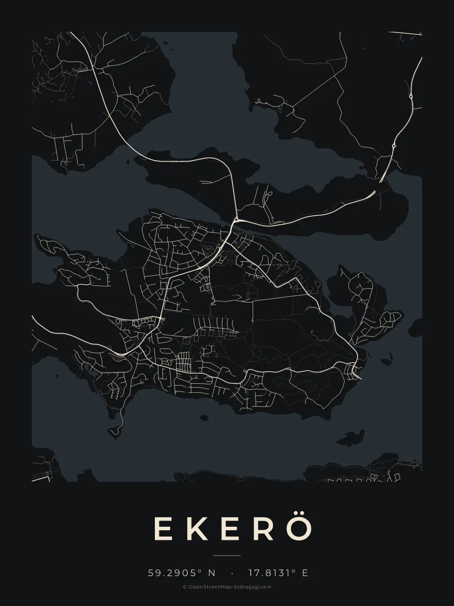 Kartposter över Ekerö i stilen Natt