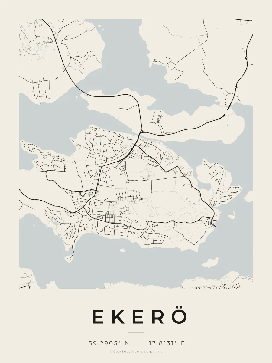 Kartposter över Ekerö i stilen Papper