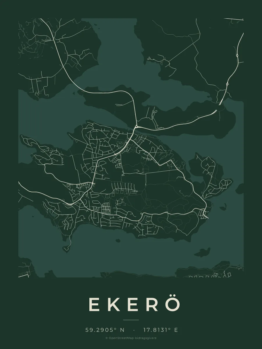 Kartposter över Ekerö i stilen Skog