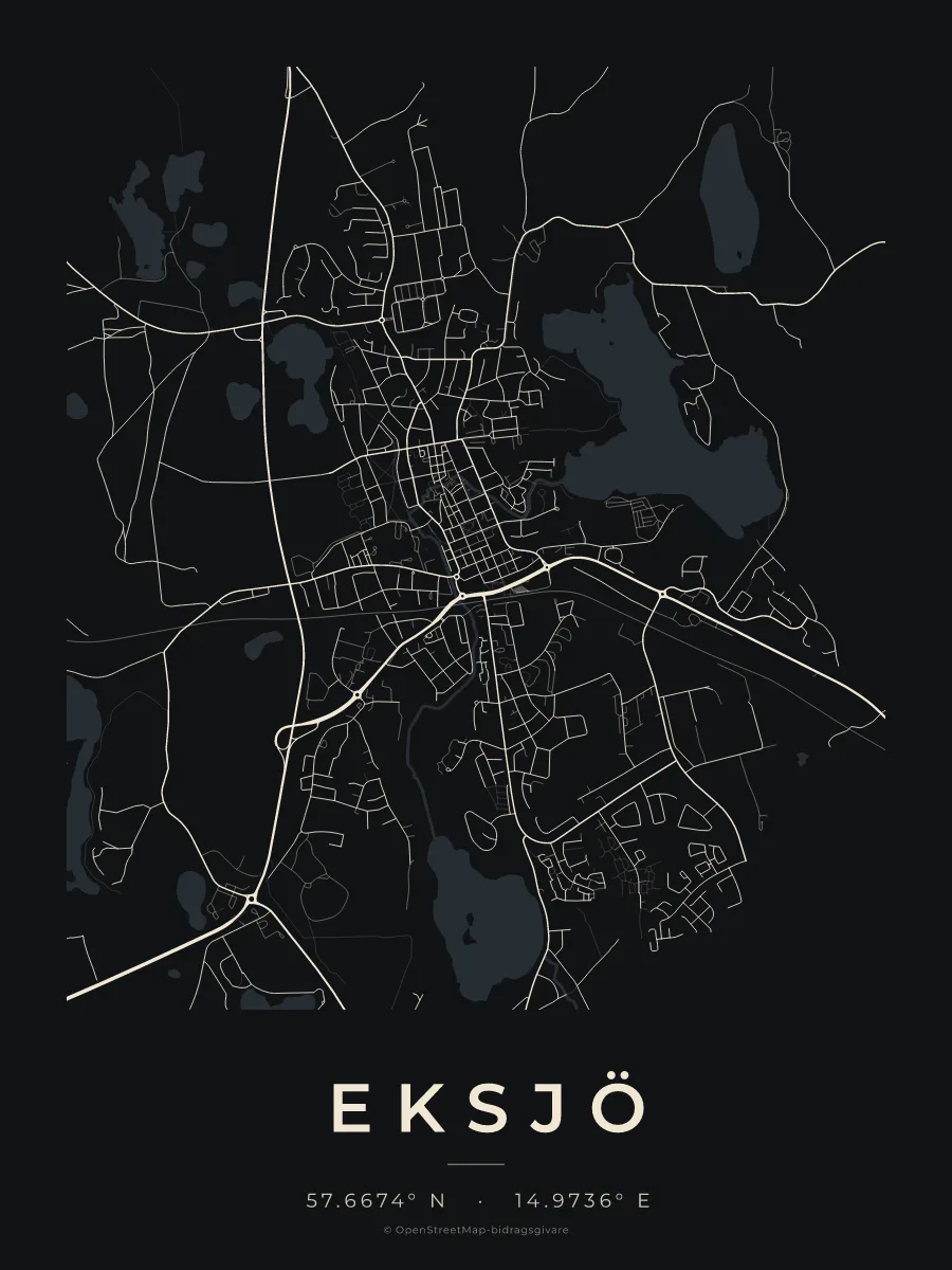 Kartposter över Eksjö i stilen Natt