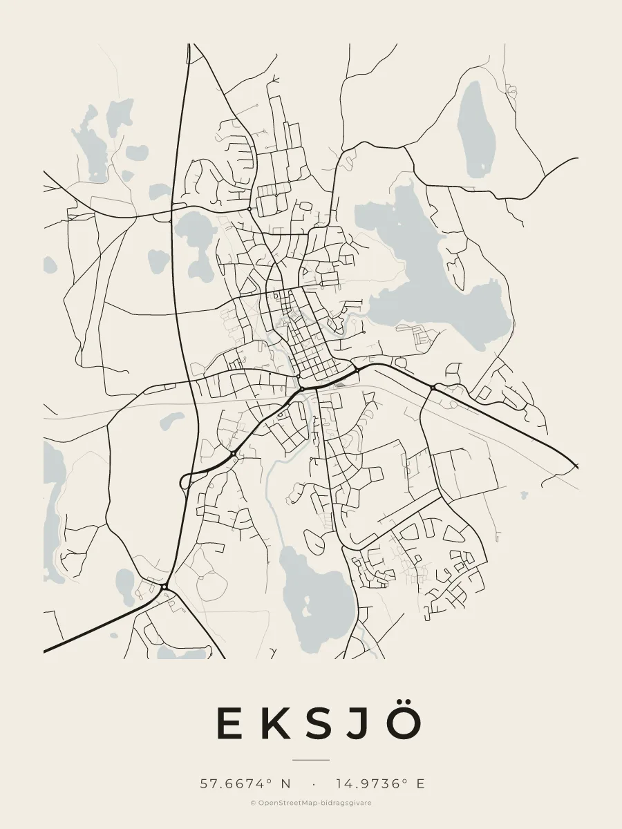 Kartposter över Eksjö i stilen Papper