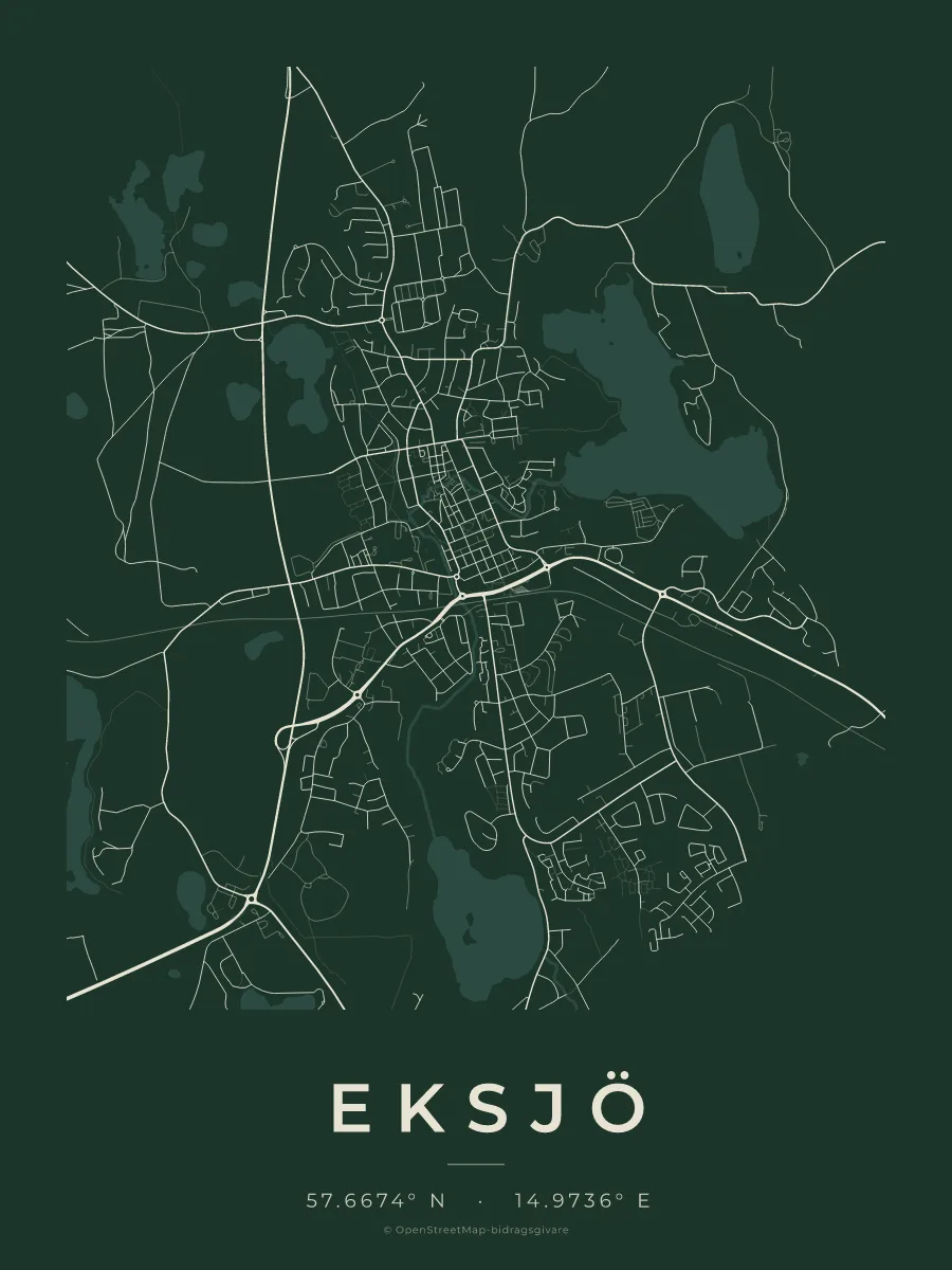 Kartposter över Eksjö i stilen Skog