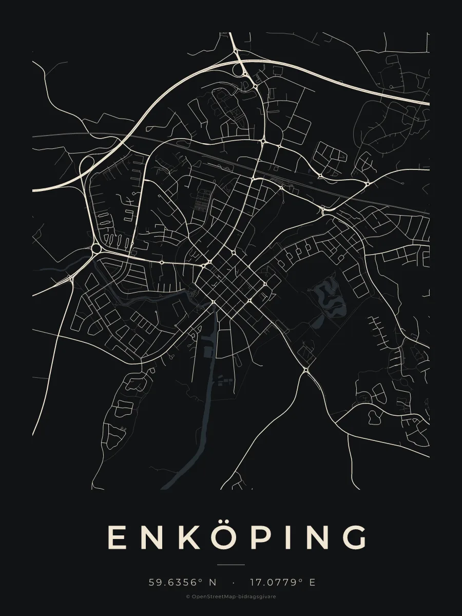 Kartposter över Enköping i stilen Natt