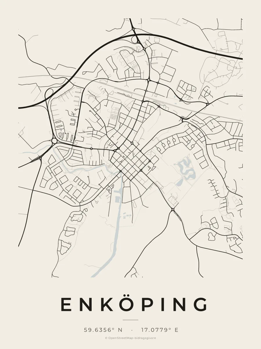 Kartposter över Enköping i stilen Papper