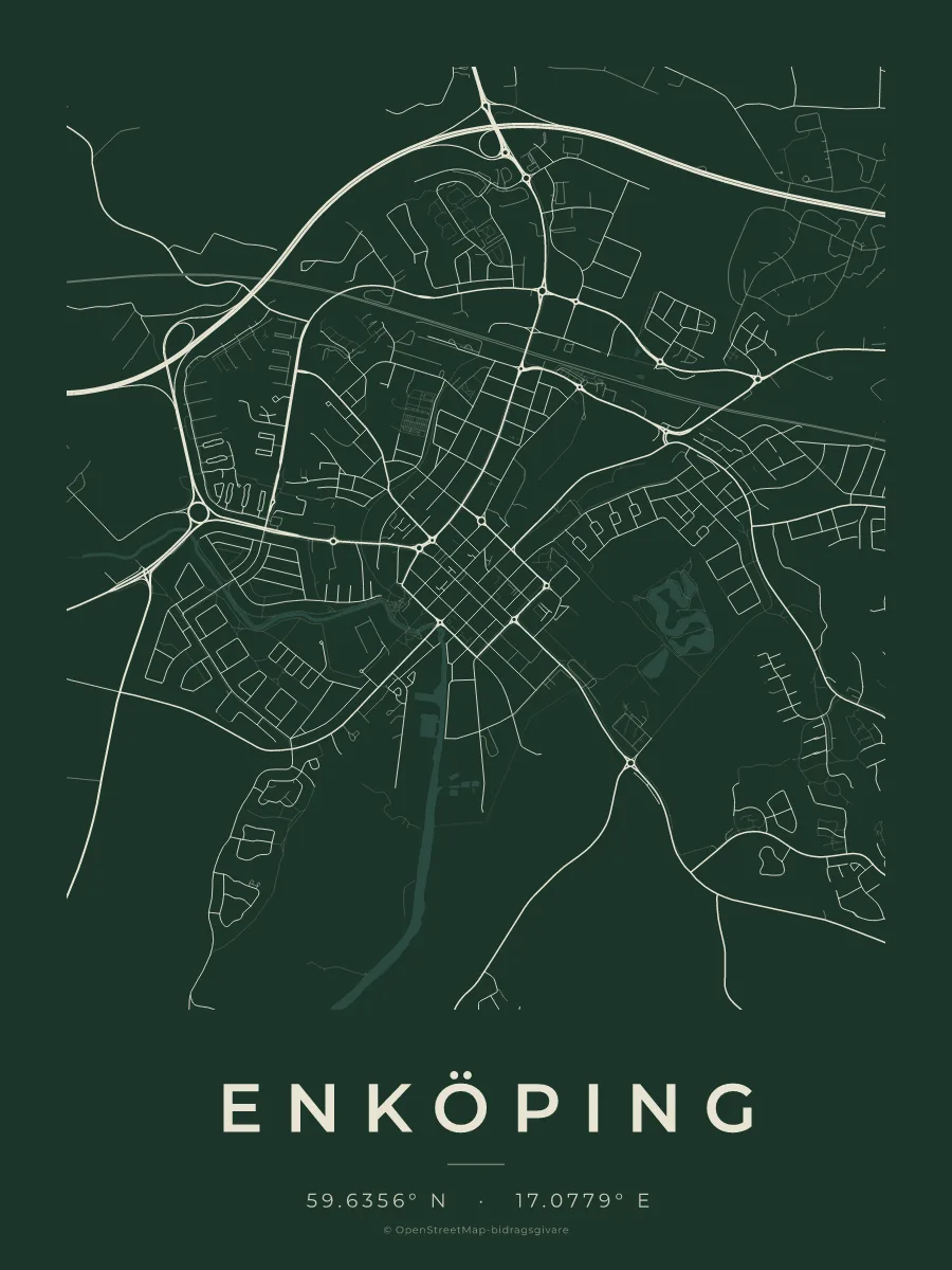 Kartposter över Enköping i stilen Skog