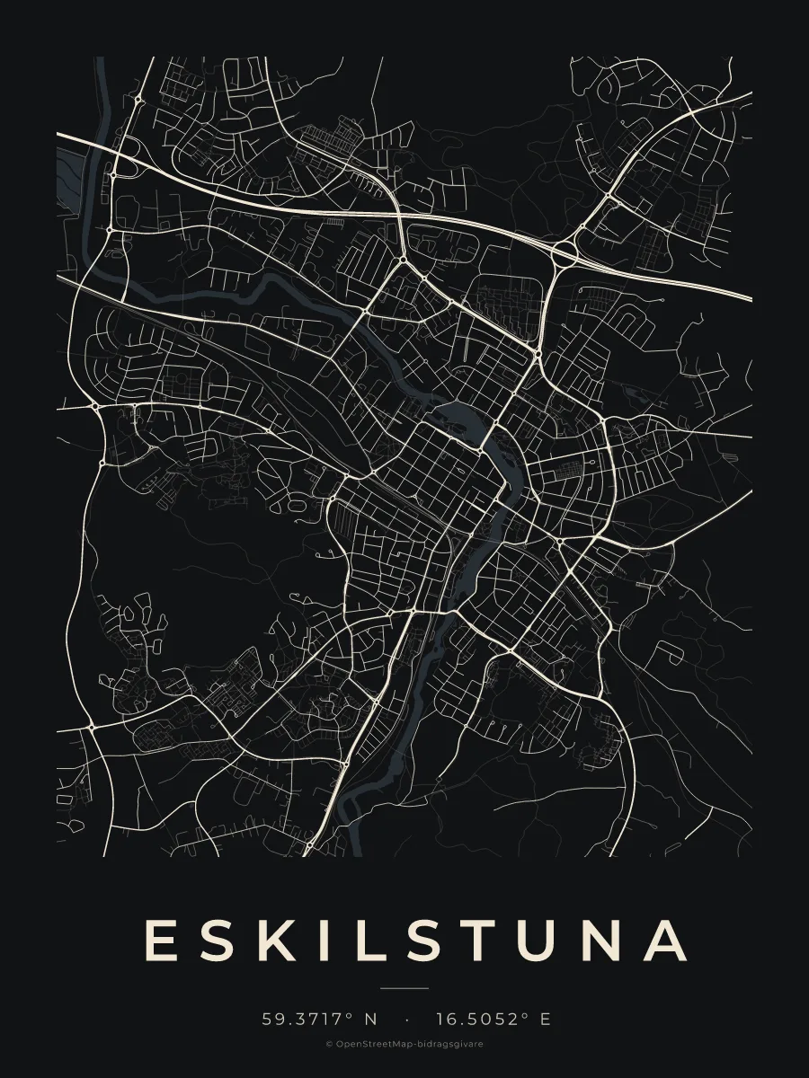 Kartposter över Eskilstuna i stilen Natt