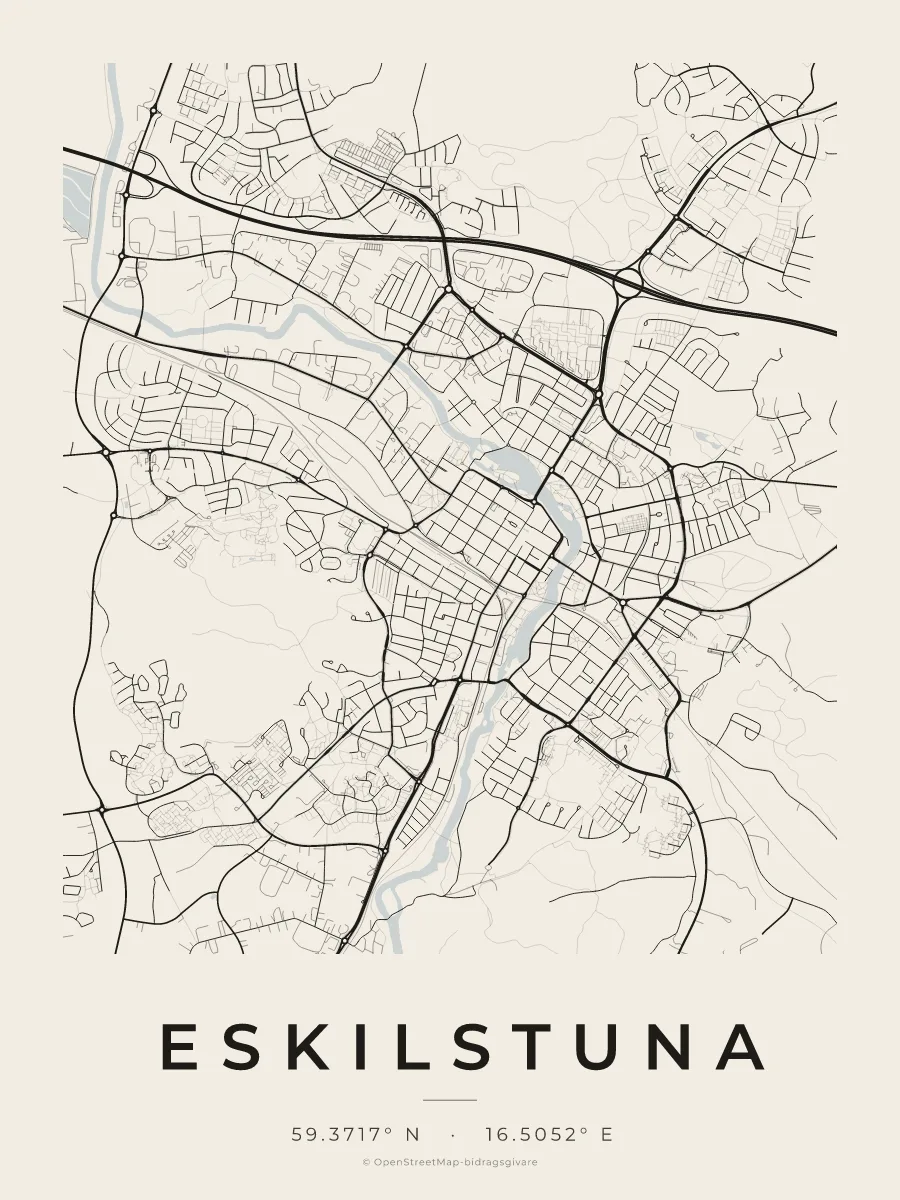 Kartposter över Eskilstuna i stilen Papper