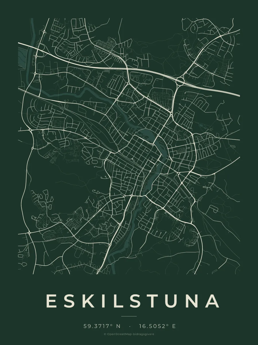 Kartposter över Eskilstuna i stilen Skog