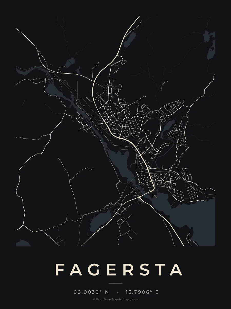Kartposter över Fagersta i stilen Natt