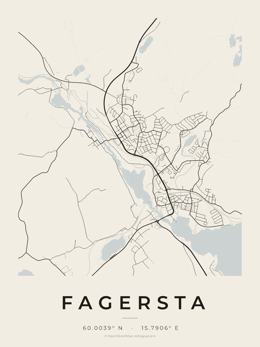 Kartposter över Fagersta i stilen Papper