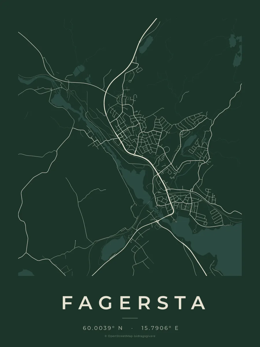 Kartposter över Fagersta i stilen Skog