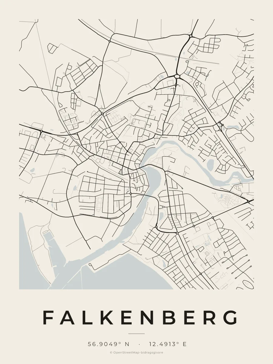 Kartposter över Falkenberg i stilen Papper