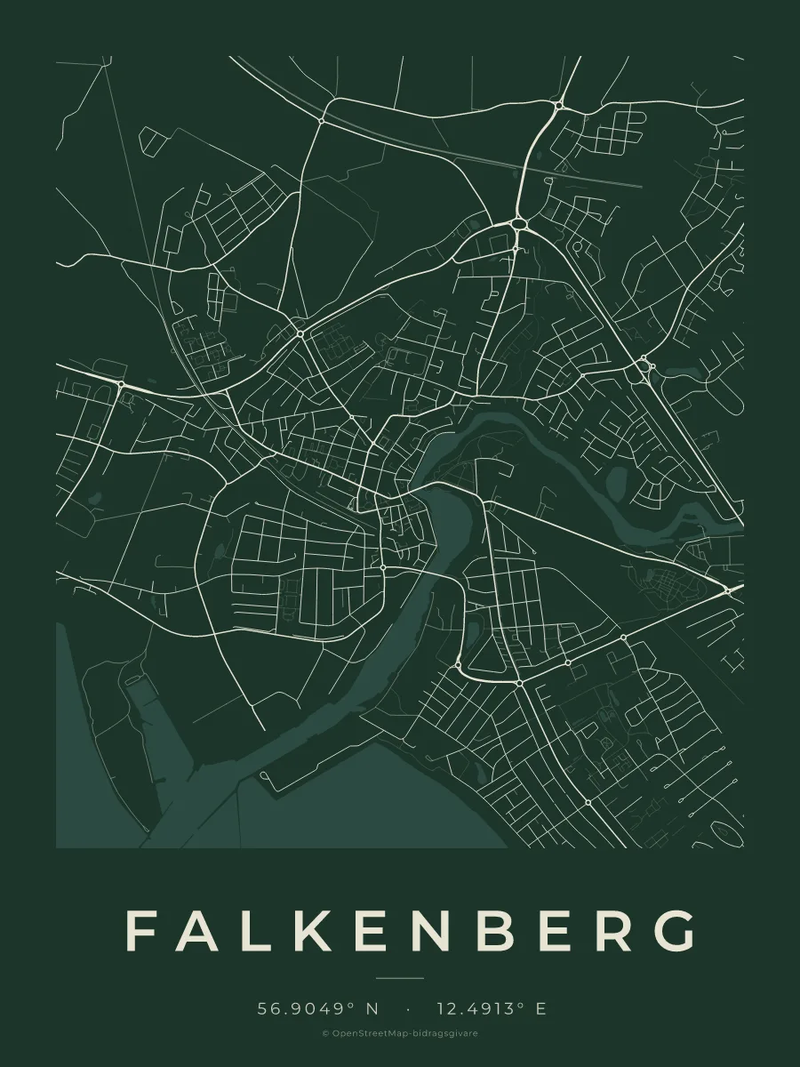 Kartposter över Falkenberg i stilen Skog
