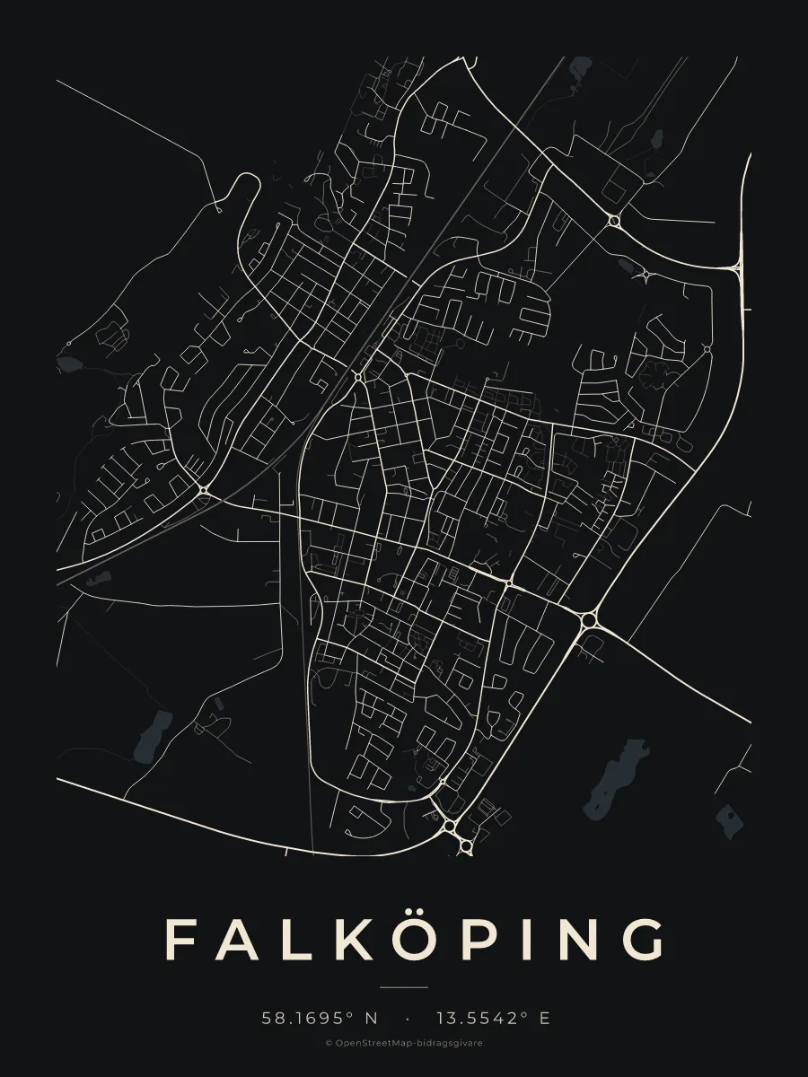 Kartposter över Falköping i stilen Natt