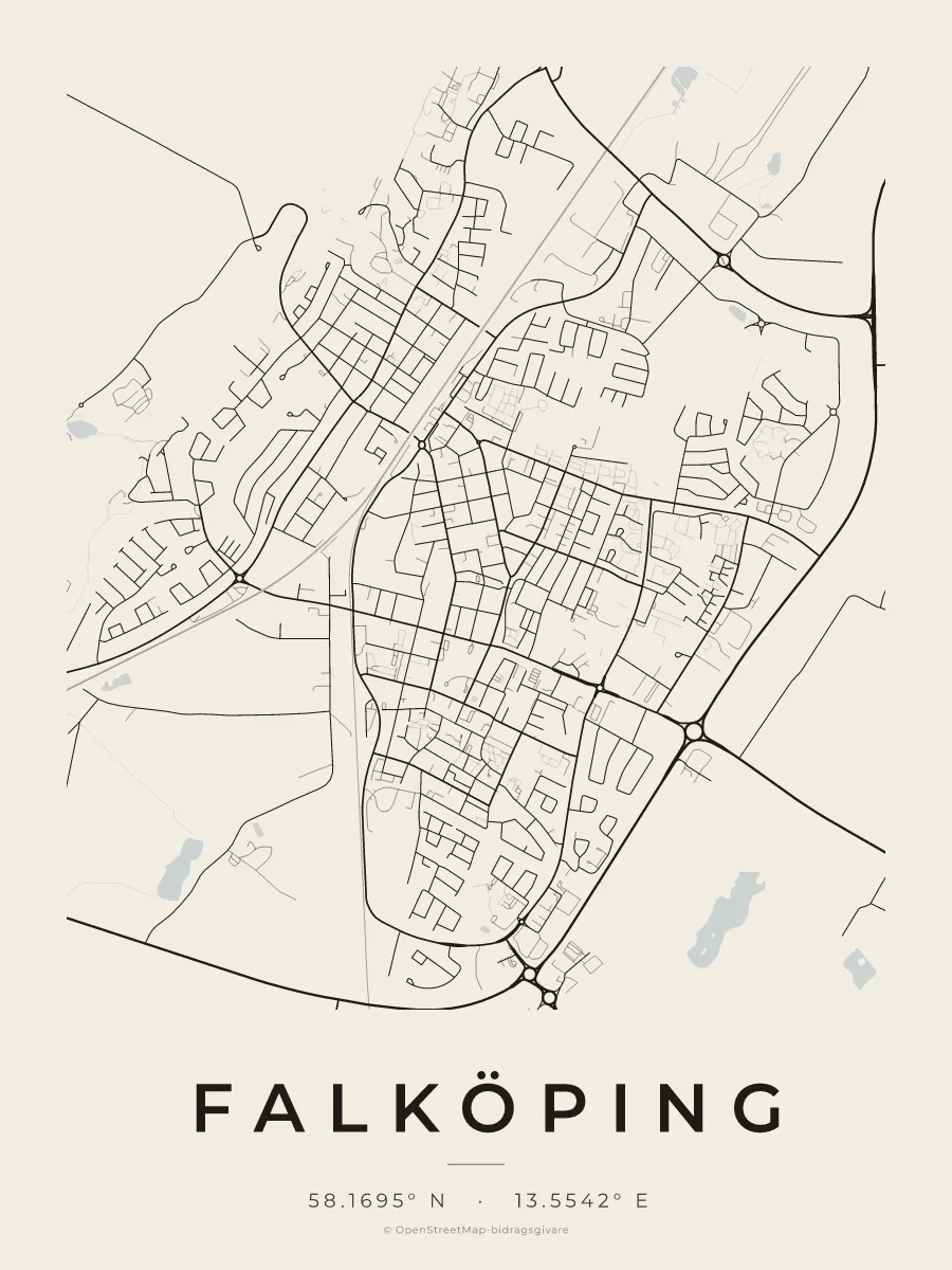 Kartposter över Falköping i stilen Papper