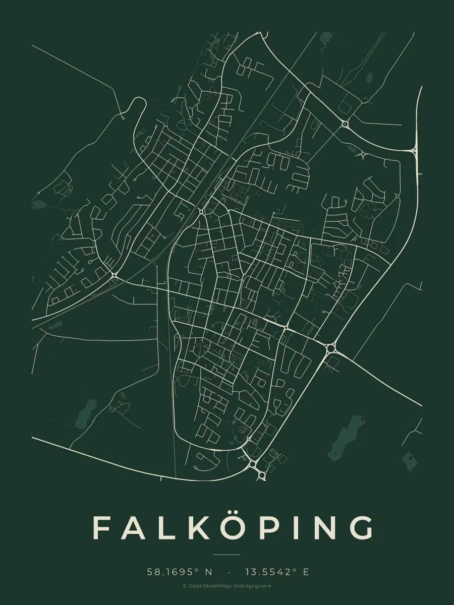 Kartposter över Falköping i stilen Skog