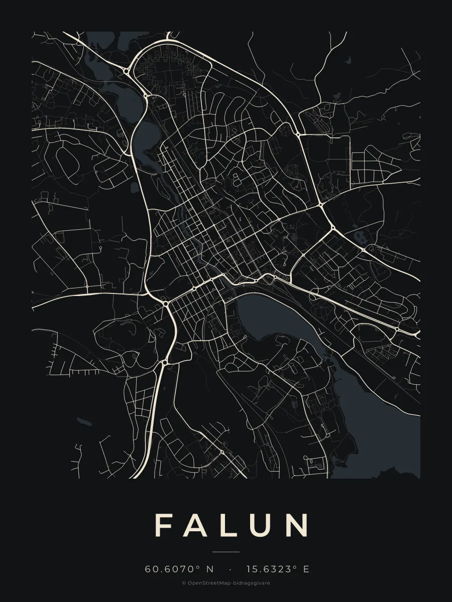 Kartposter över Falun i stilen Natt