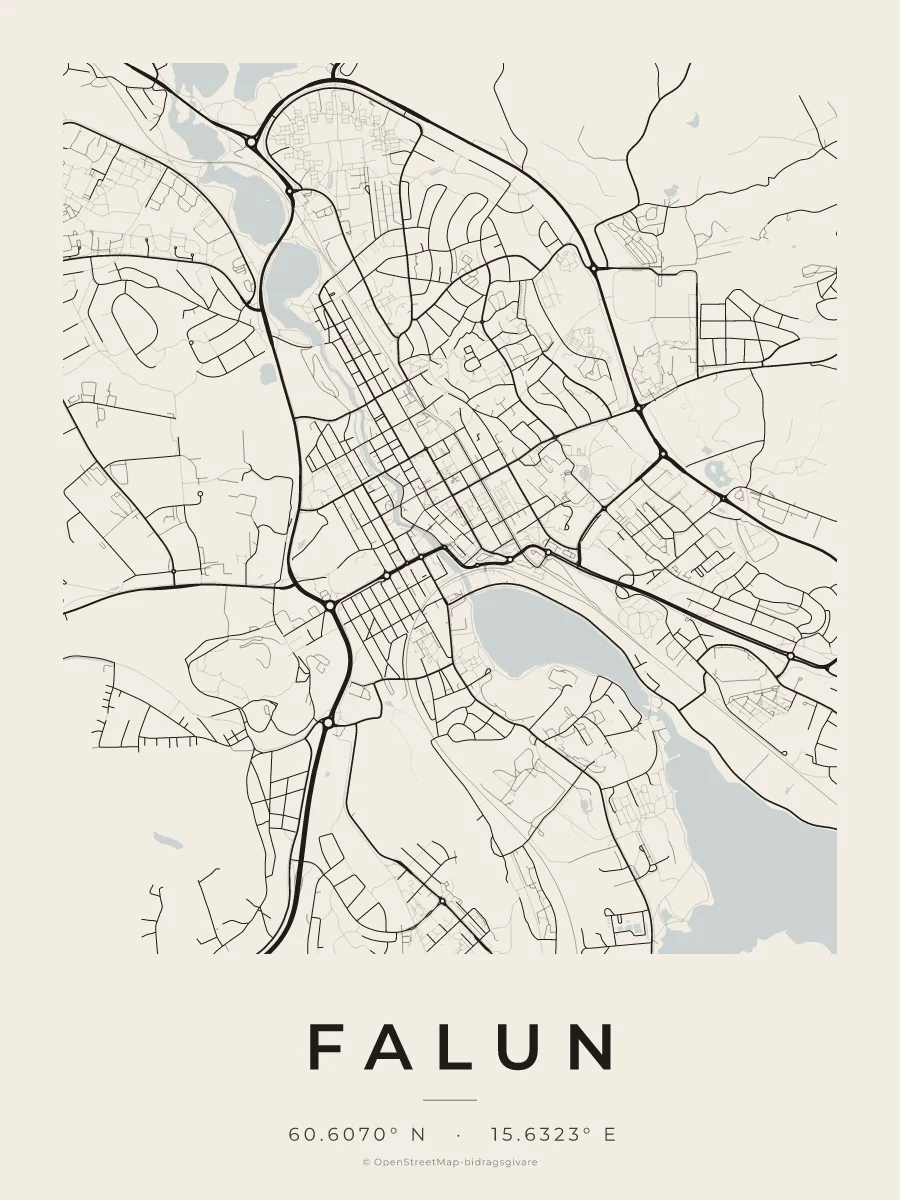 Kartposter över Falun i stilen Papper