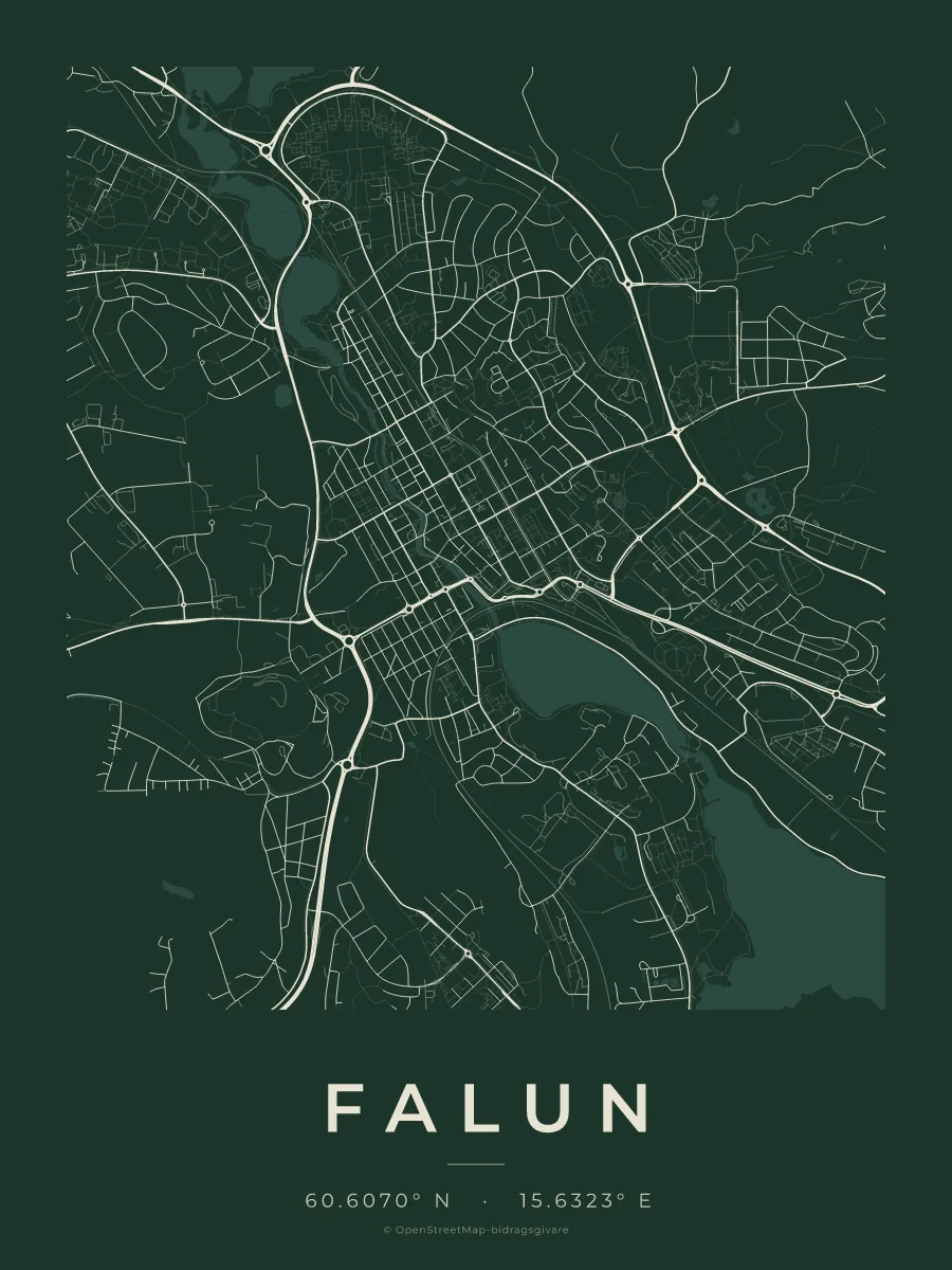 Kartposter över Falun i stilen Skog