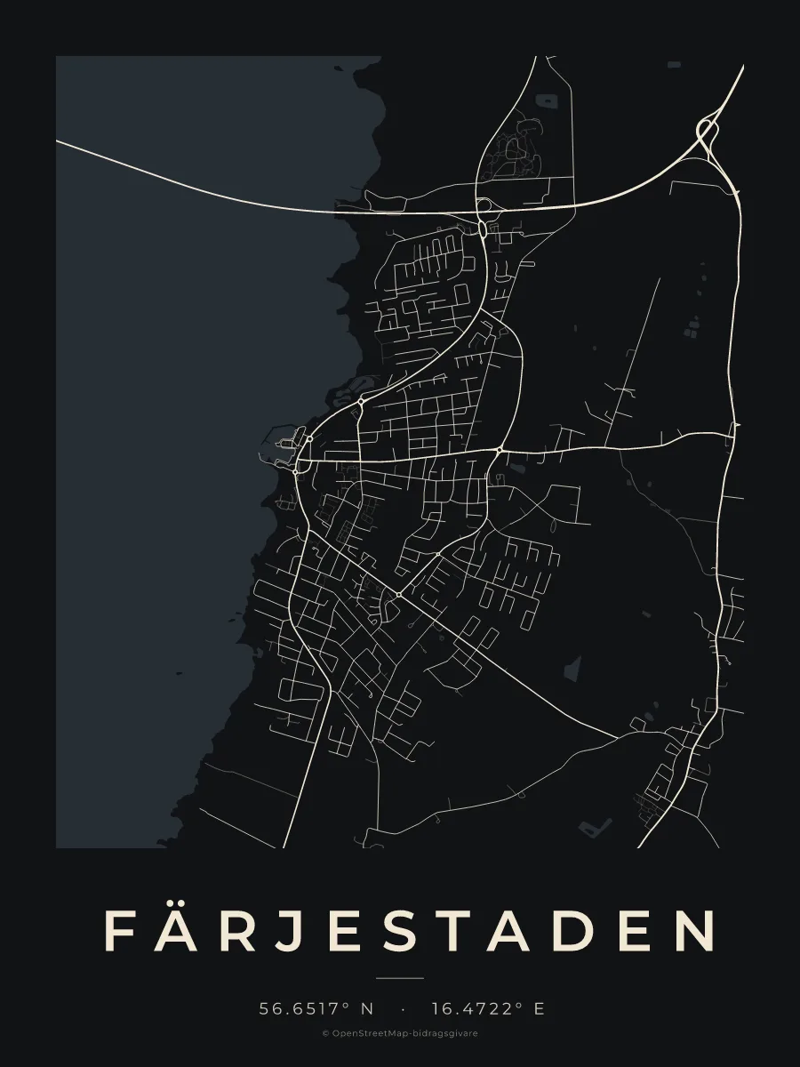 Kartposter över Färjestaden i stilen Natt