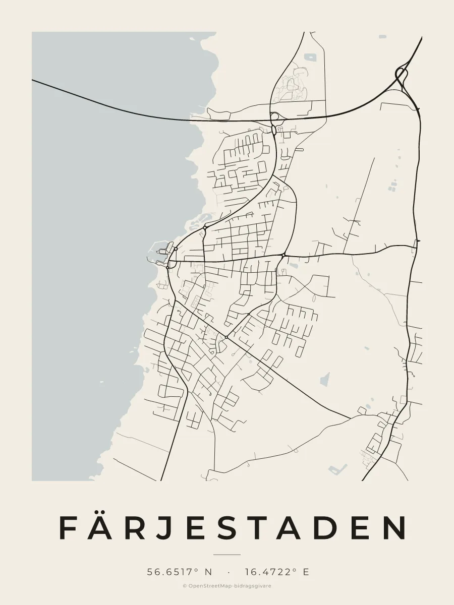 Kartposter över Färjestaden i stilen Papper