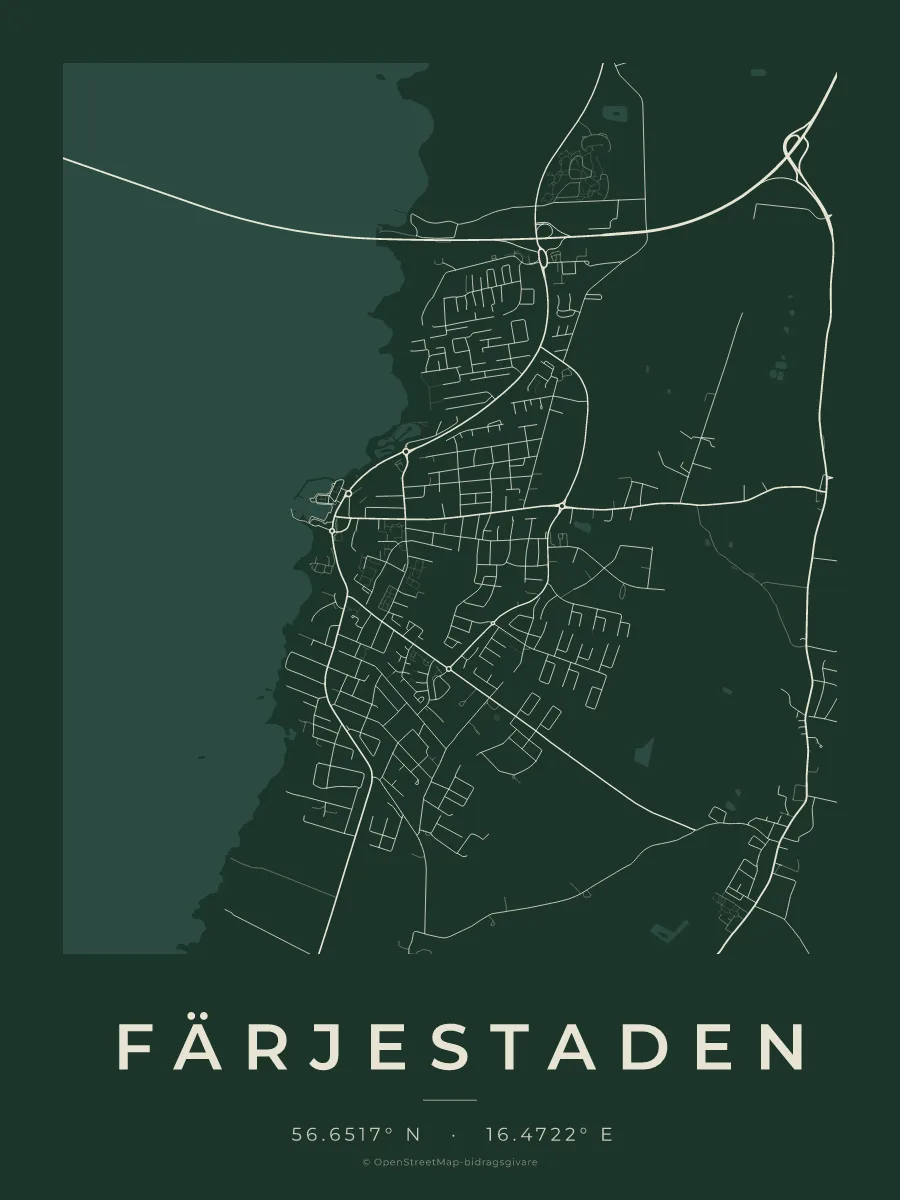 Kartposter över Färjestaden i stilen Skog