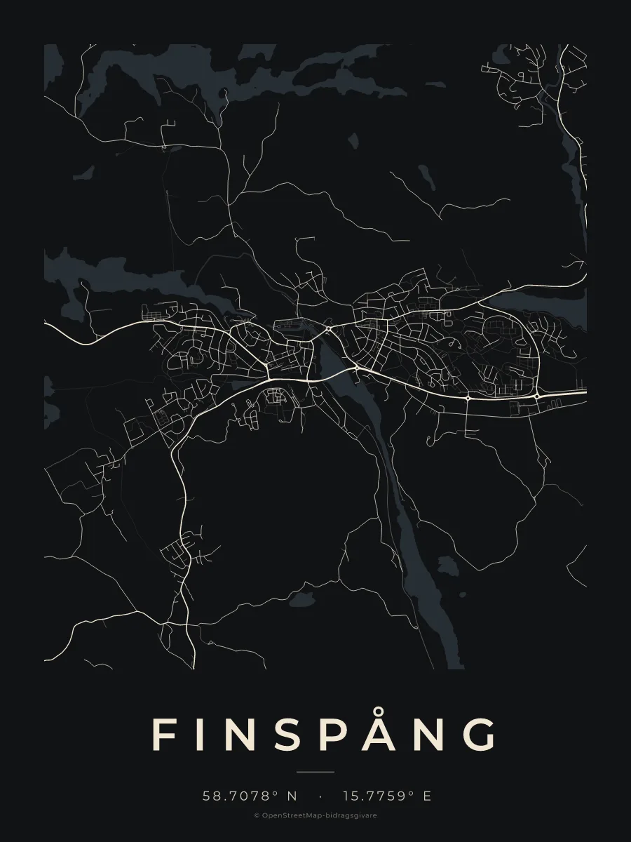 Kartposter över Finspång i stilen Natt