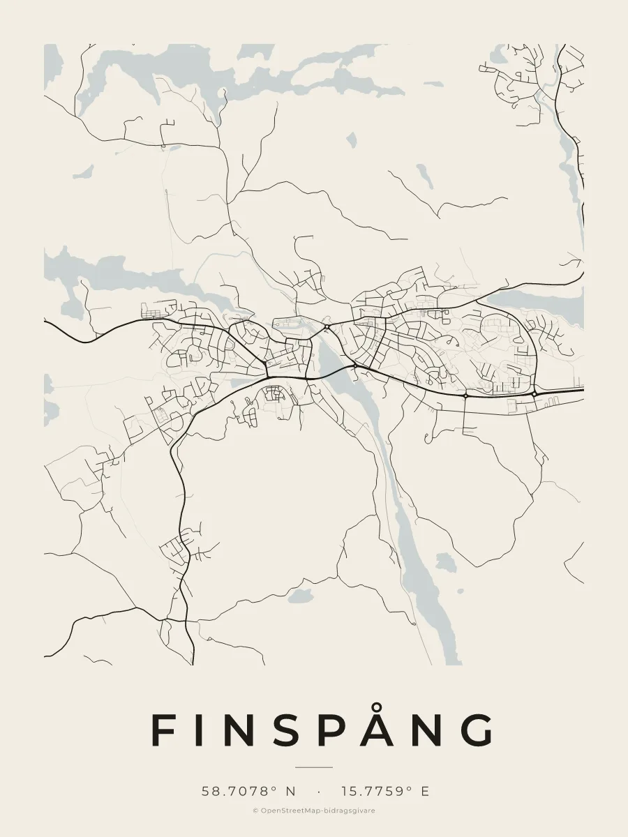 Kartposter över Finspång i stilen Papper