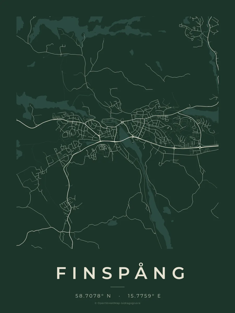 Kartposter över Finspång i stilen Skog