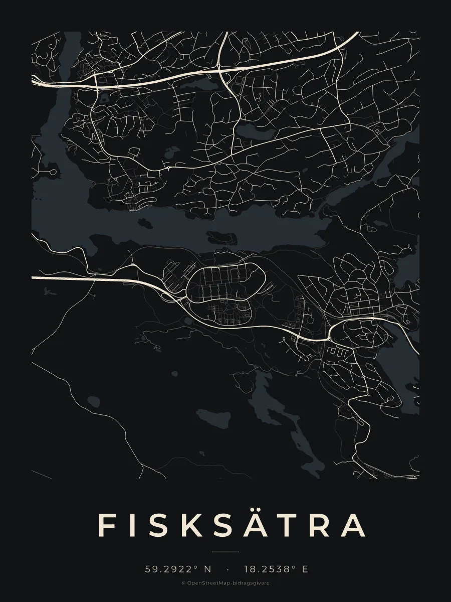 Kartposter över Fisksätra i stilen Natt