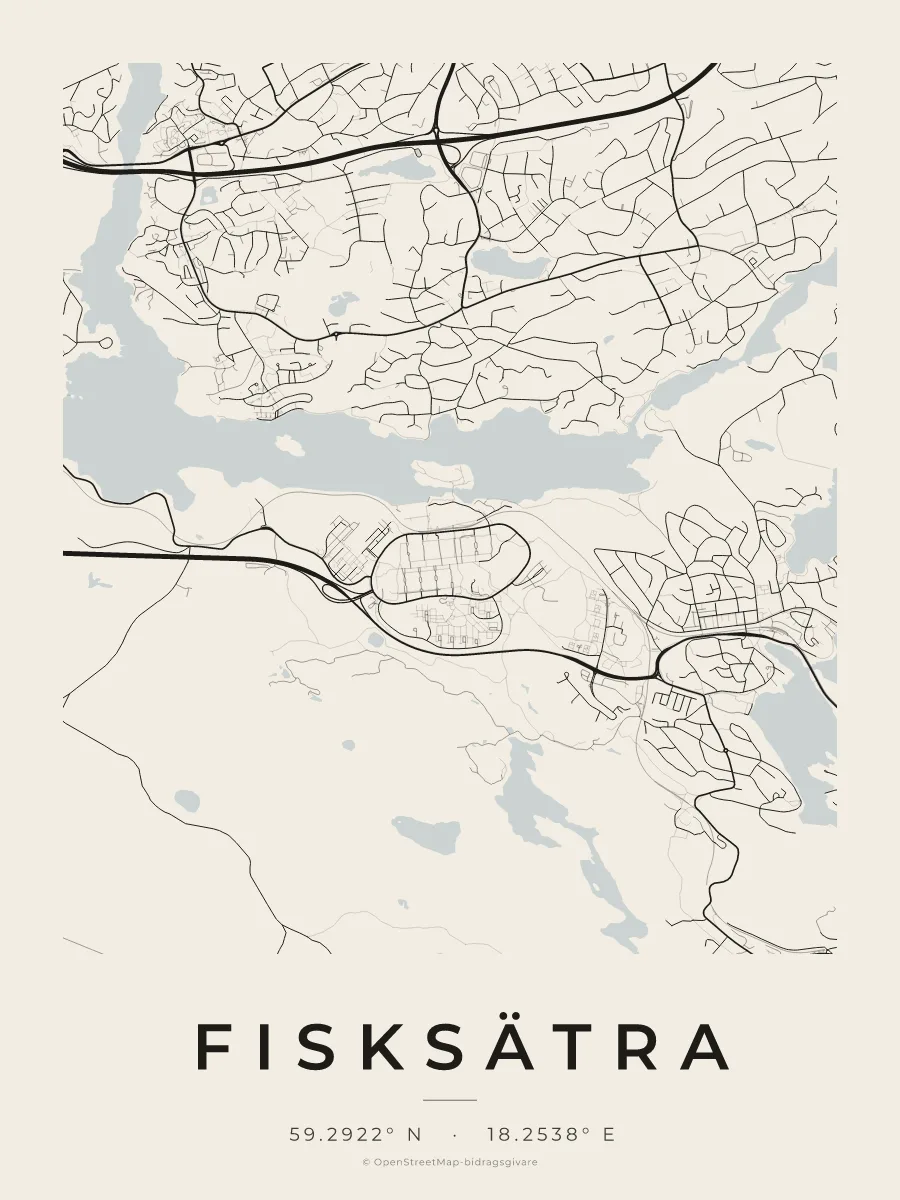 Kartposter över Fisksätra i stilen Papper