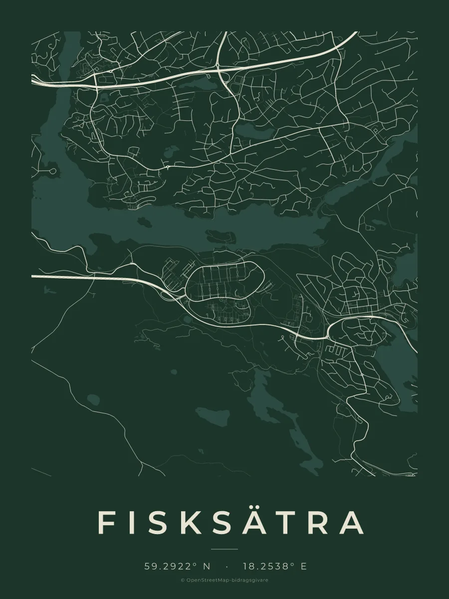 Kartposter över Fisksätra i stilen Skog