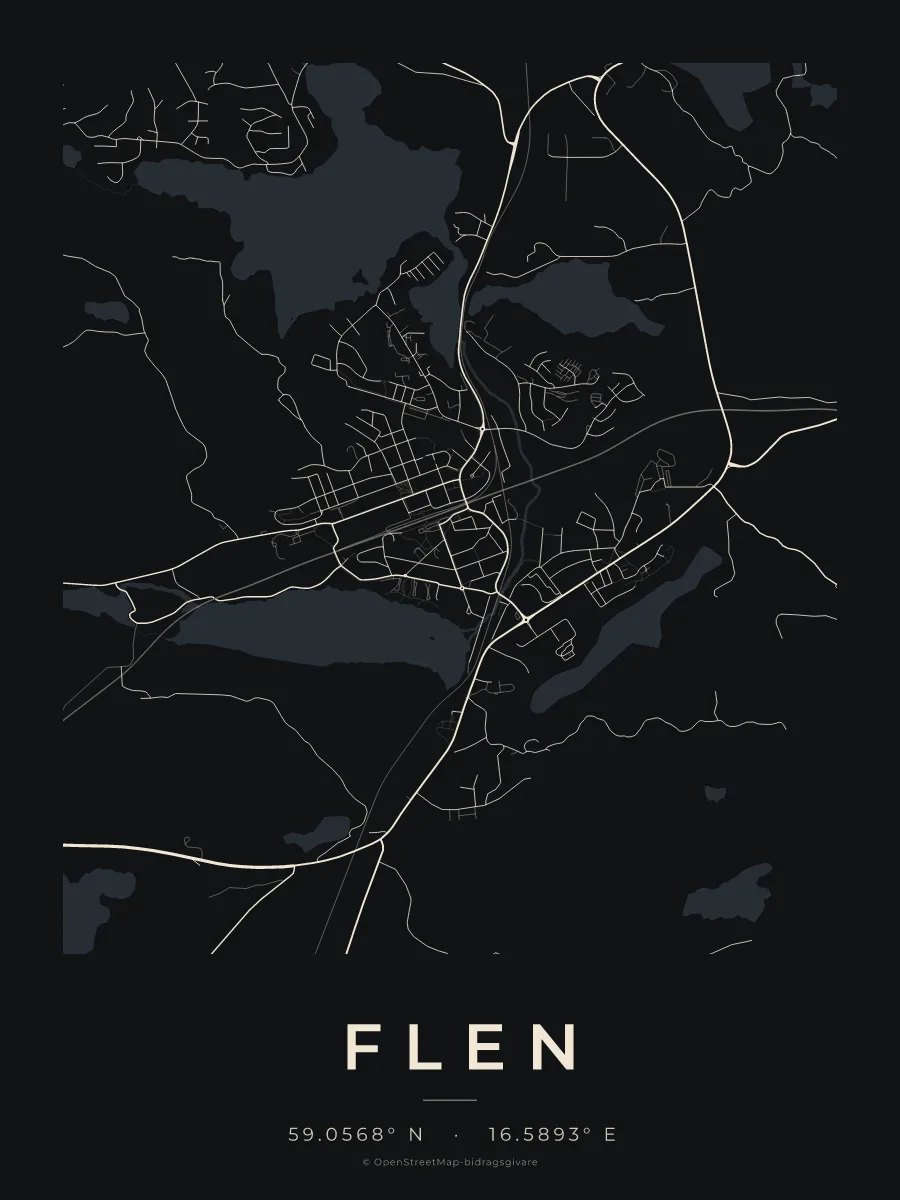 Kartposter över Flen i stilen Natt