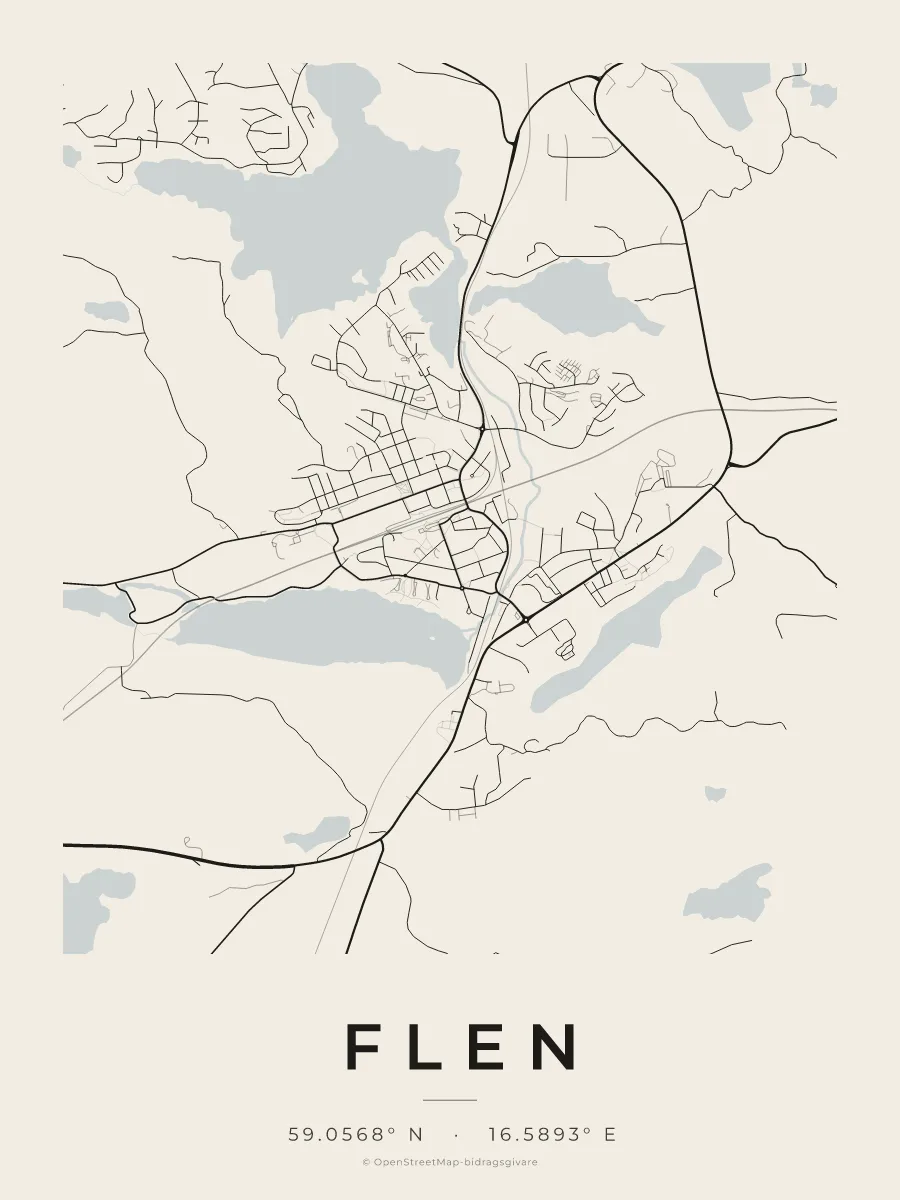 Kartposter över Flen i stilen Papper