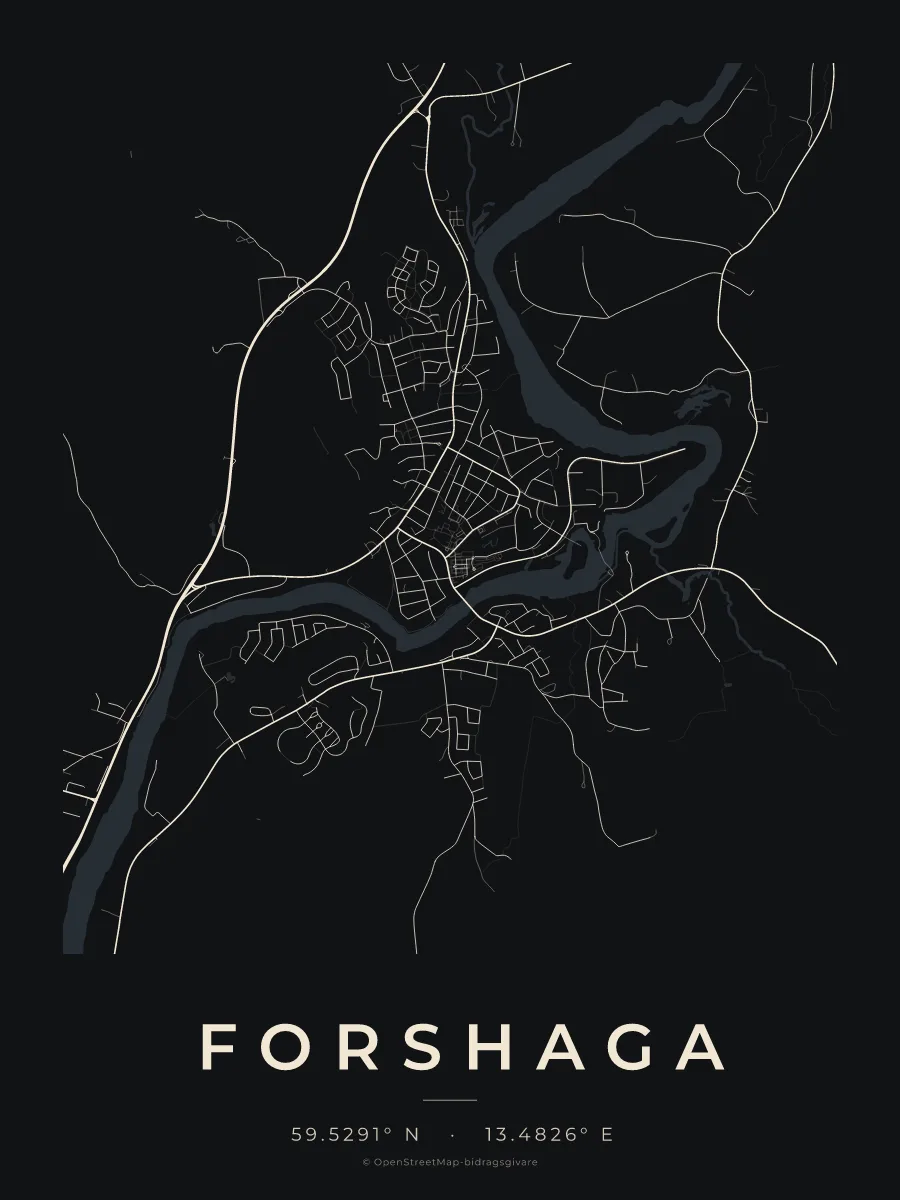 Kartposter över Forshaga i stilen Natt