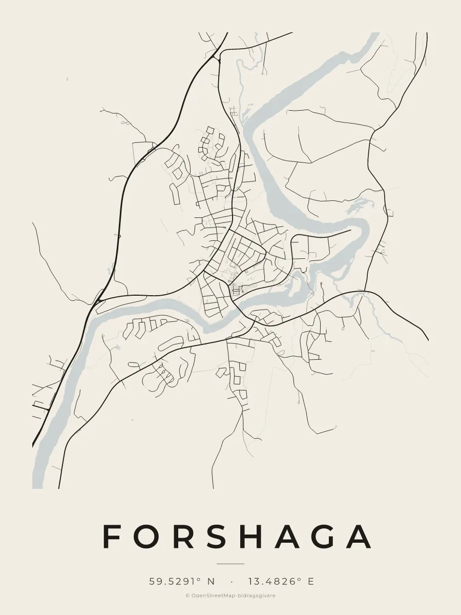 Kartposter över Forshaga i stilen Papper