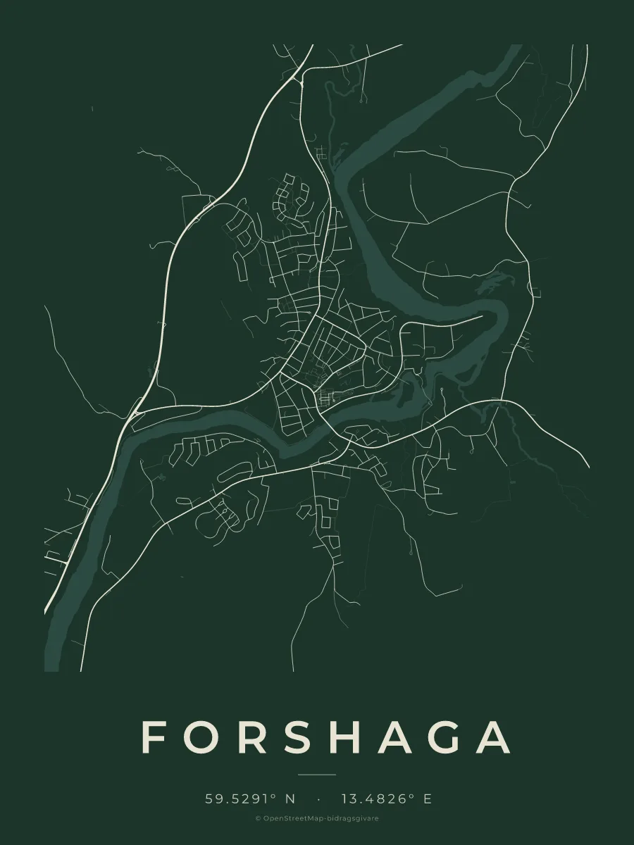 Kartposter över Forshaga i stilen Skog
