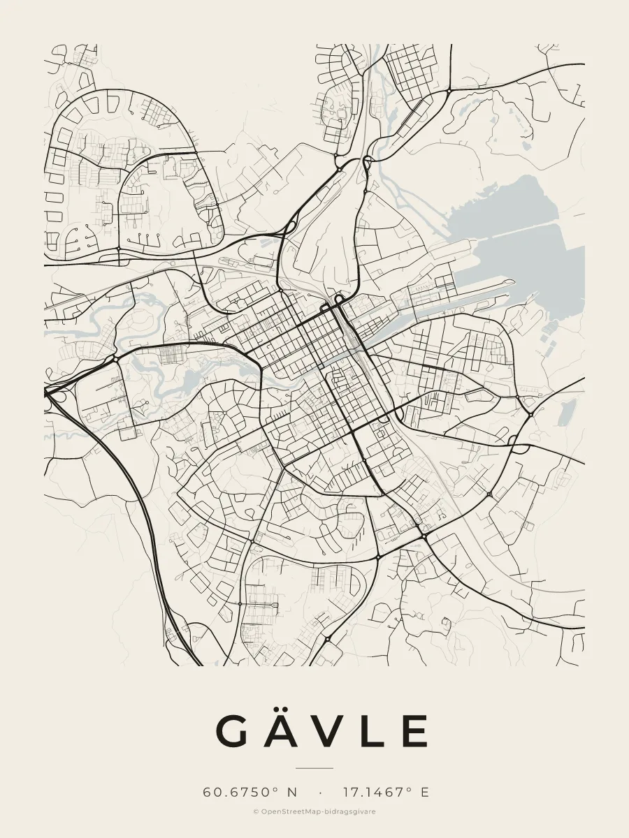 Kartposter över Gävle i stilen Papper