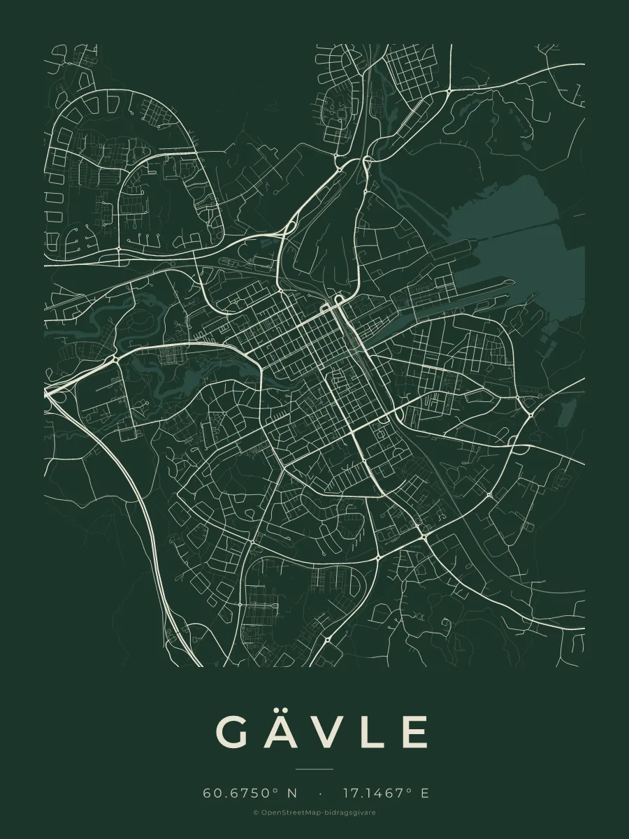 Kartposter över Gävle i stilen Skog