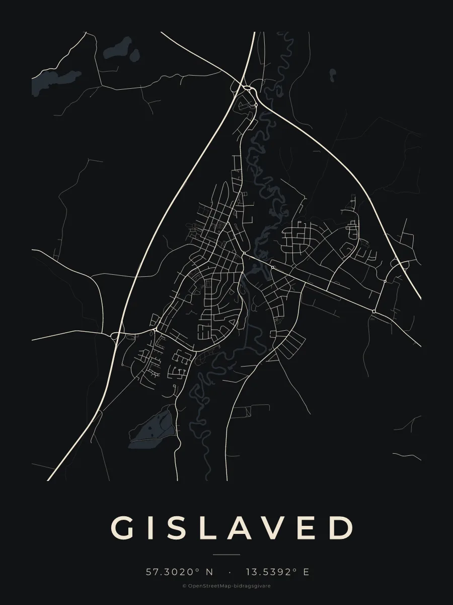 Kartposter över Gislaved i stilen Natt